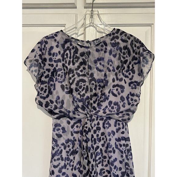 Adrianna Papell Twist Dress High Low Leopard Watercolor Size 2 Purple - Picture 3 of 13